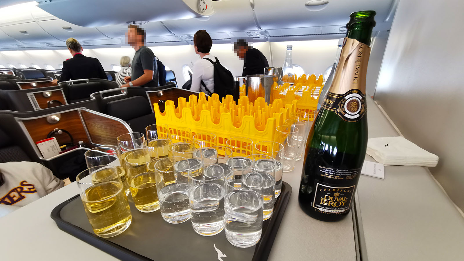 Champagne welcome in Qantas Airbus A380 Business