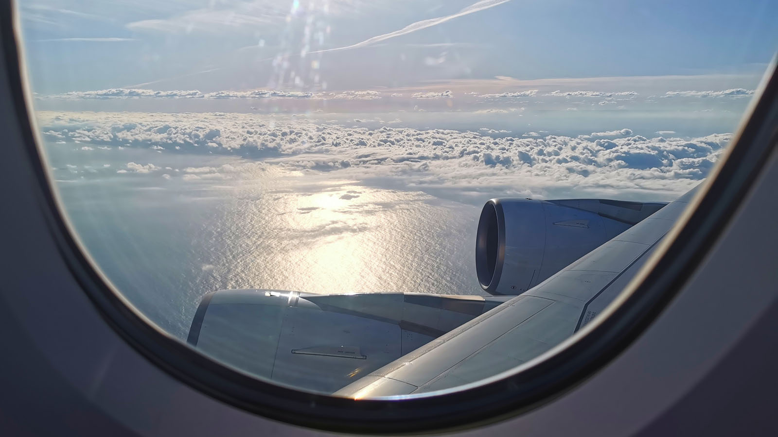 View from the window of Qantas Airbus A380 Business