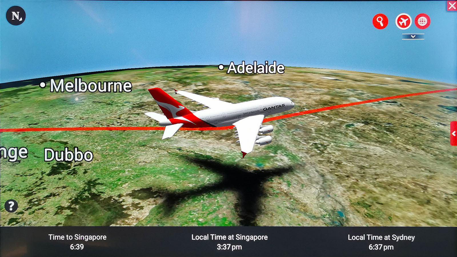 Interactive map in Qantas Airbus A380 Business
