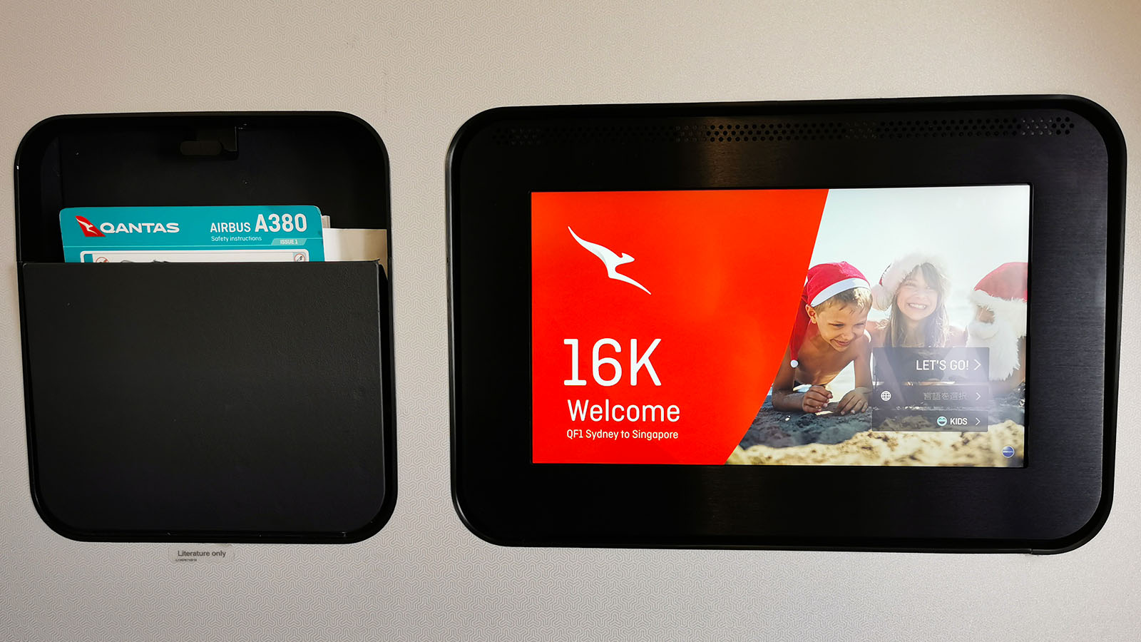 Entertainment screen in Qantas Airbus A380 Business