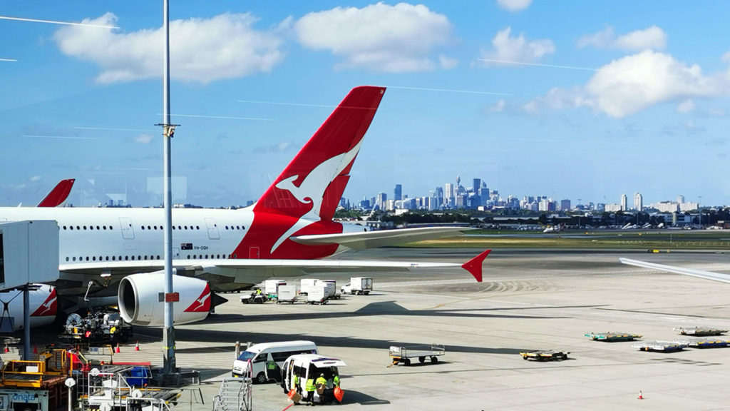 Qantas Airbus A380 parked at Sydney Airport