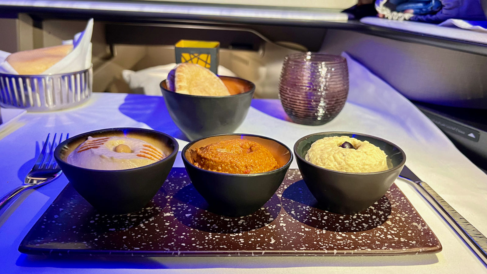 delicious Arabic mezze dips Qatar Business Class