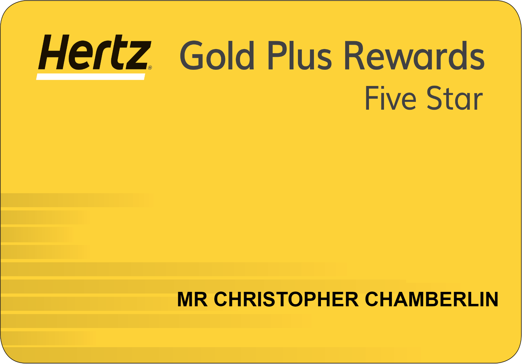Hertz Gold Plus Rewards Five Star elite membership card