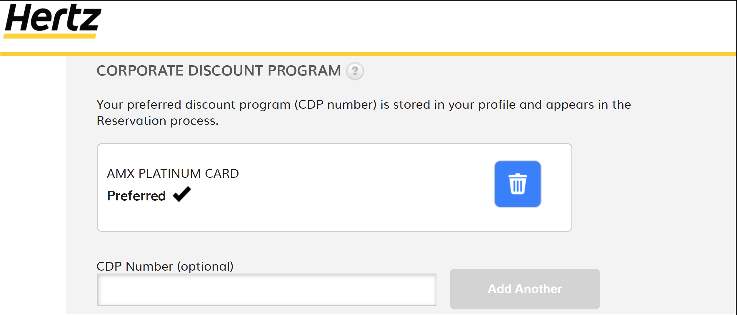 Screenshot of Amex Platinum CDP booking with Hertz