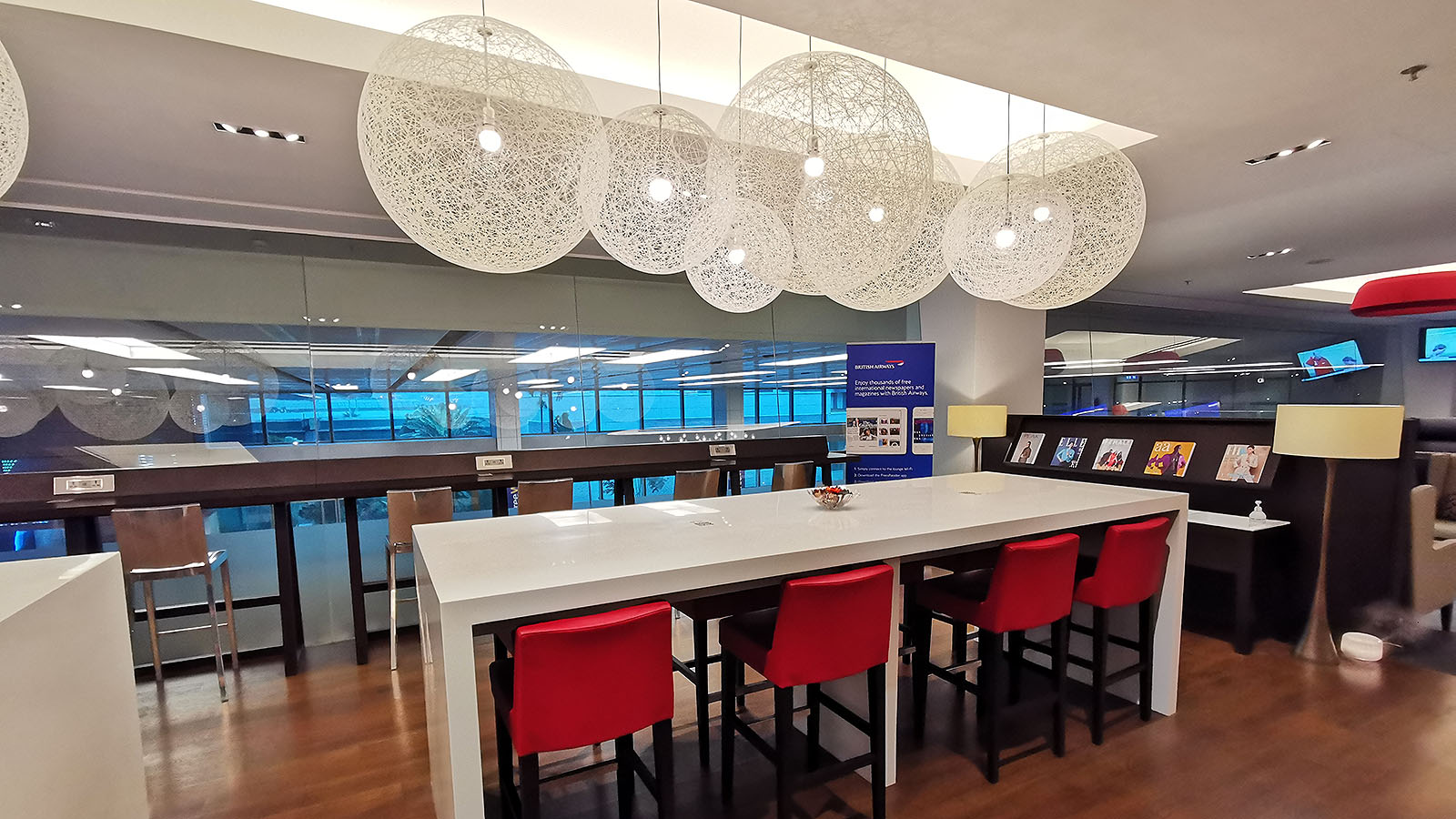 Bench seating at the British Airways Lounge, Singapore