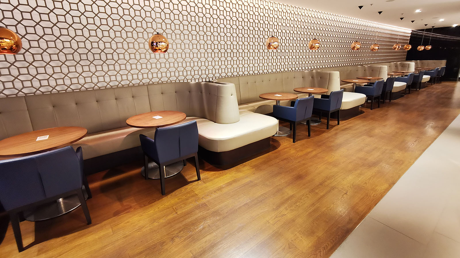 Dining tables at the British Airways Lounge, Singapore