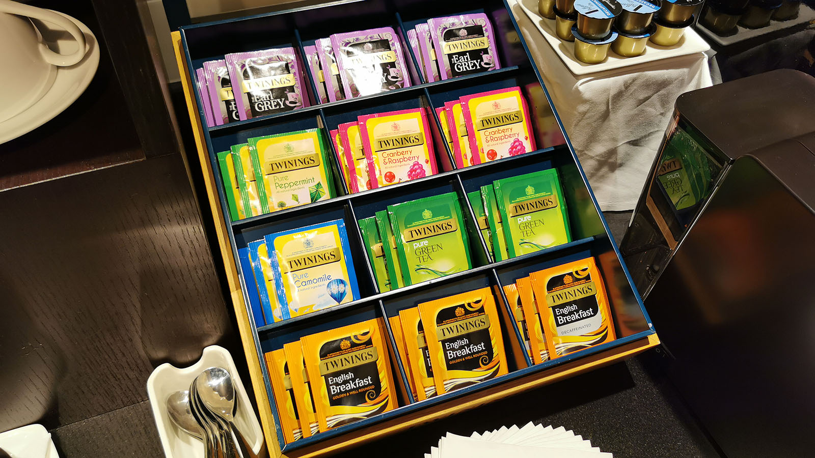 Tea selection at the British Airways Lounge, Singapore