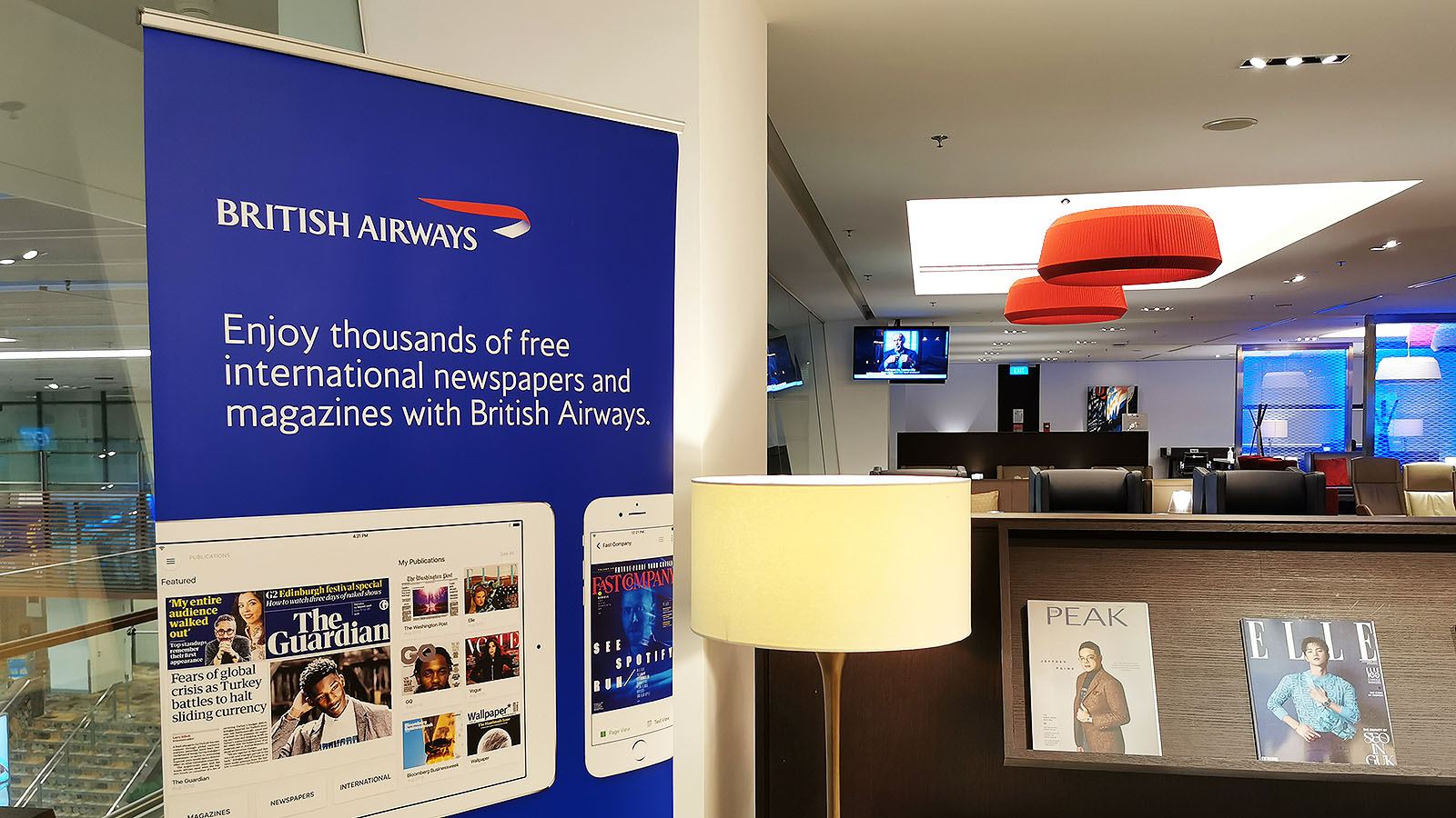 Pressreader access at the British Airways Lounge, Singapore