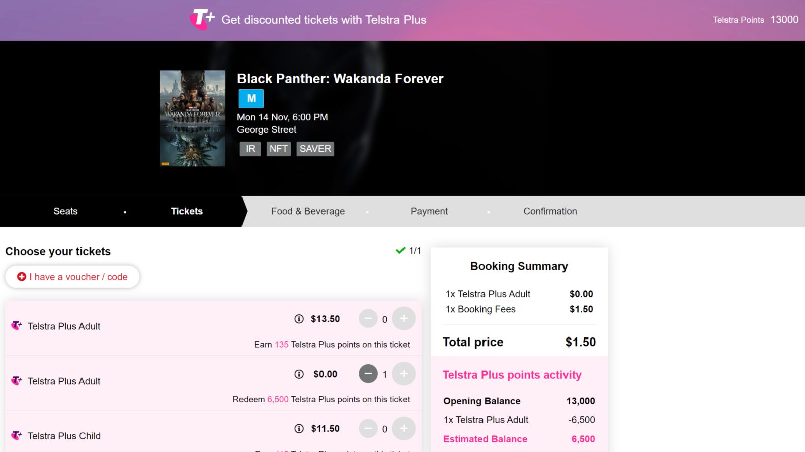 Telstra Plus movie ticket redemption - Point Hacks