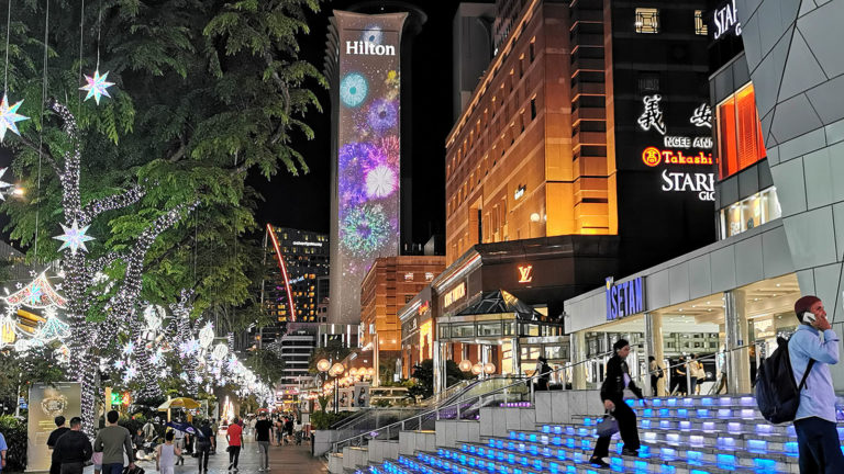 Exterior of Hilton Singapore Orchard hotel from Orchard Road