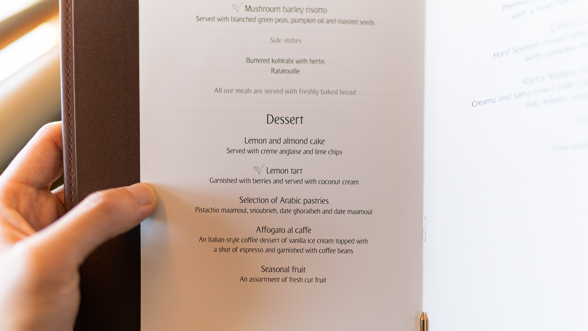 Emirates Boeing 777 First Class dessert menu