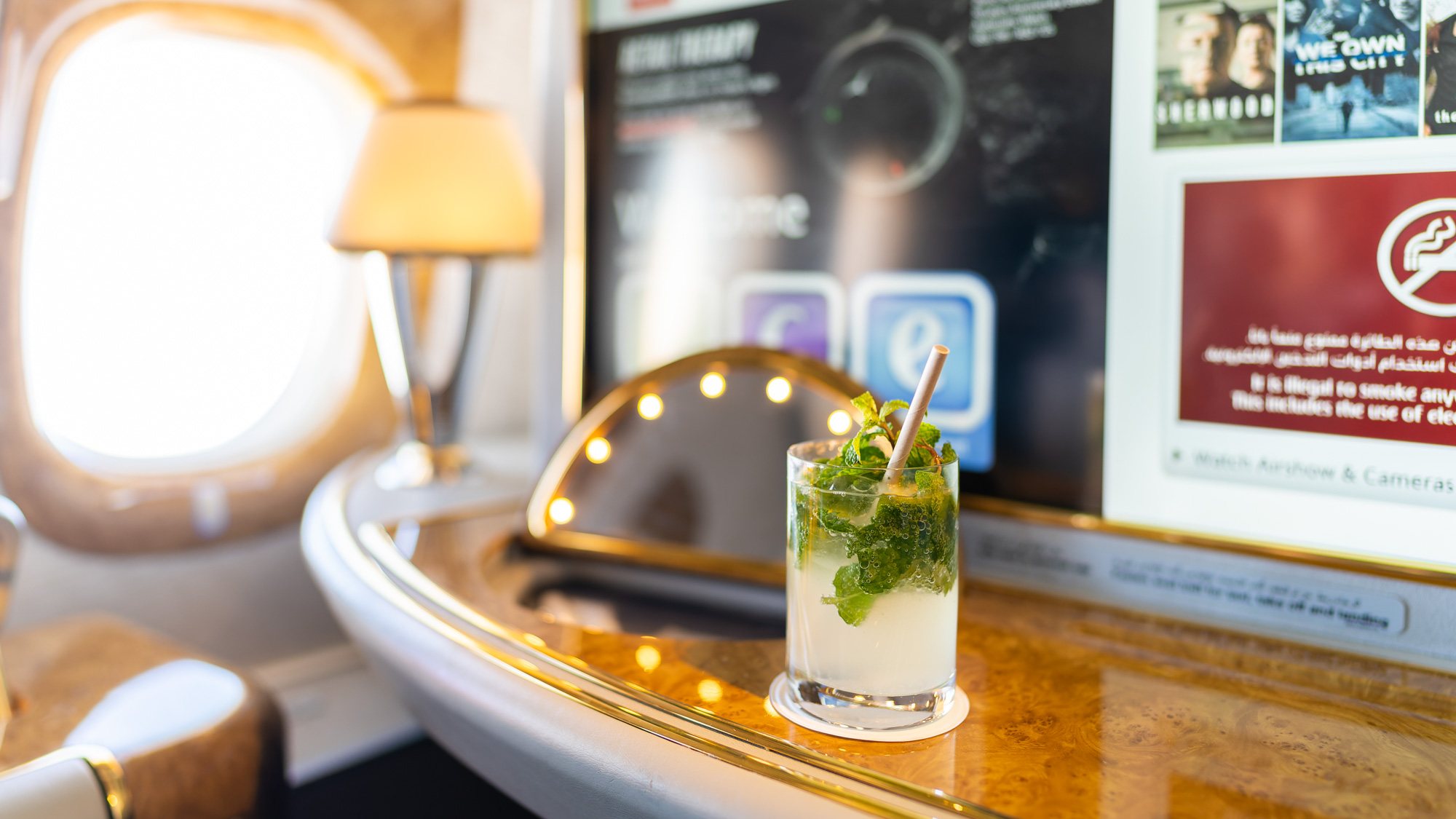 Emirates Boeing 777 First Class virgin mojito.
