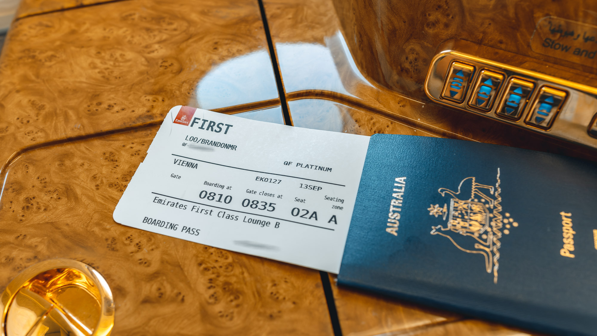 Emirates First Class boarding pass