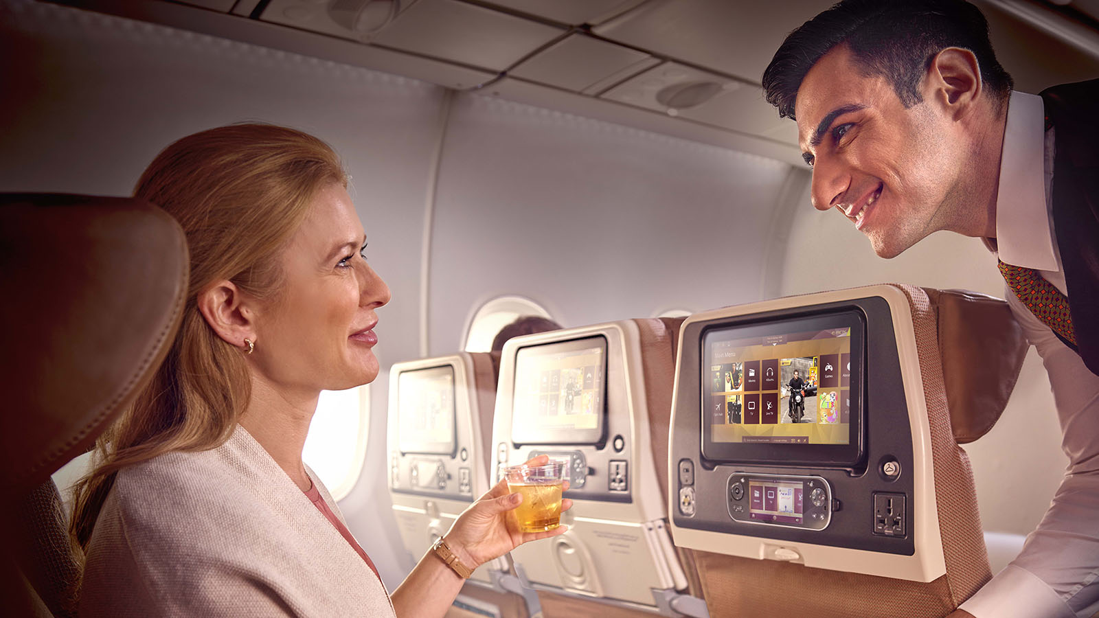 Passenger sitting in Etihad's Airbus A380 Economy