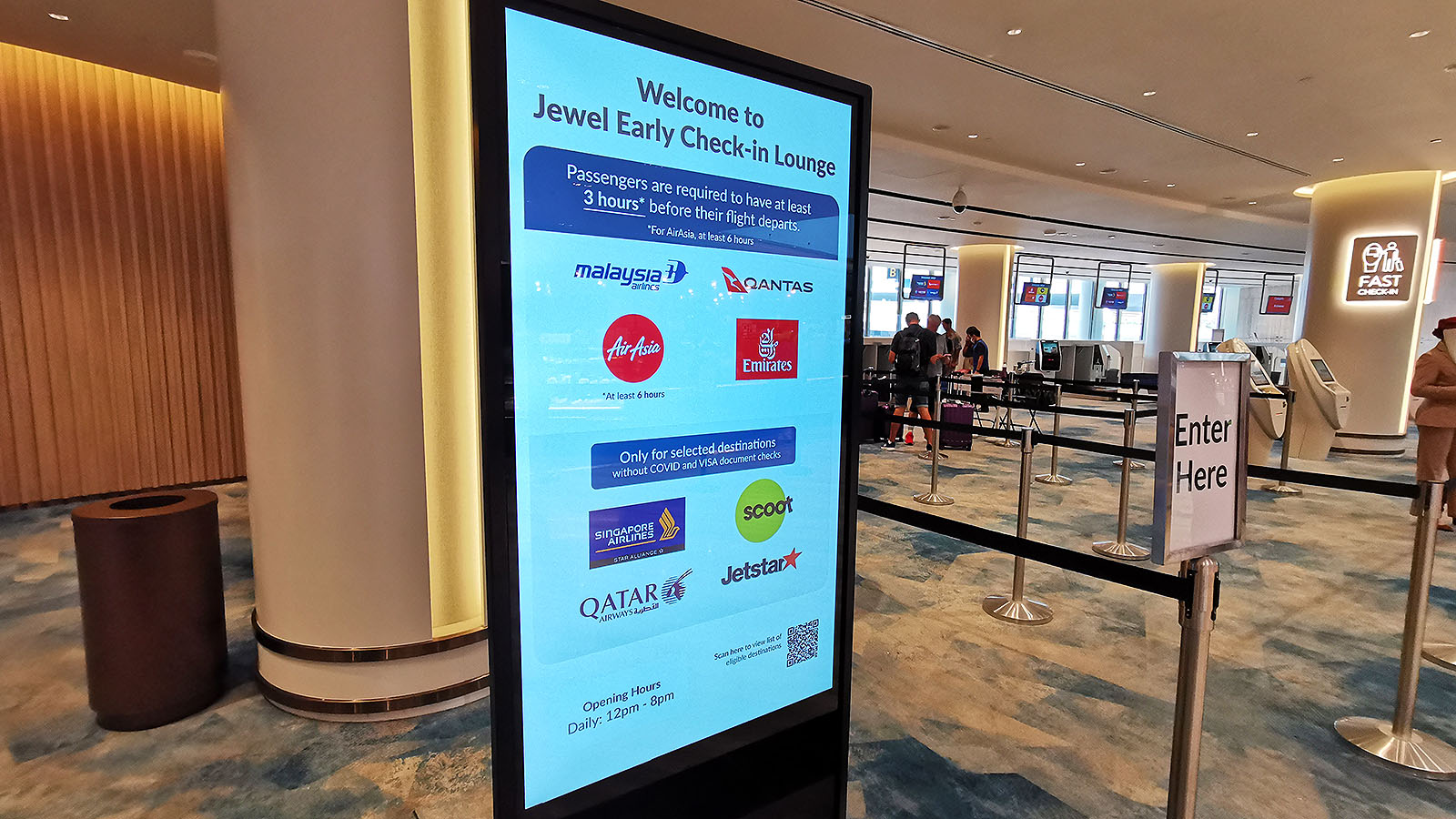Check-in screen at Jewel