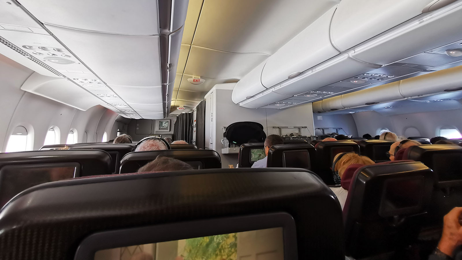 Cabin in Qantas Airbus A380 Economy