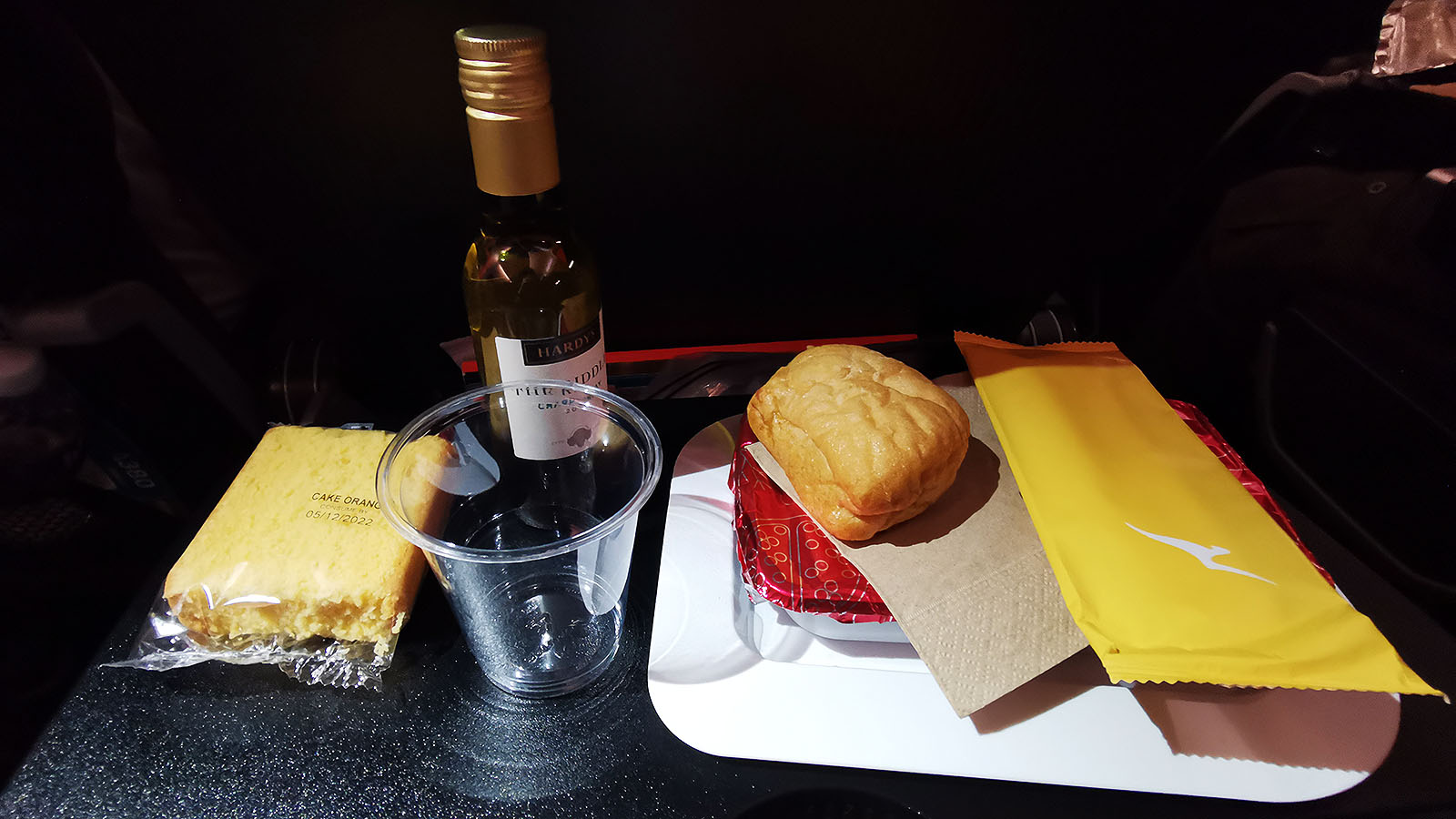 Dinner in Qantas Airbus A380 Economy