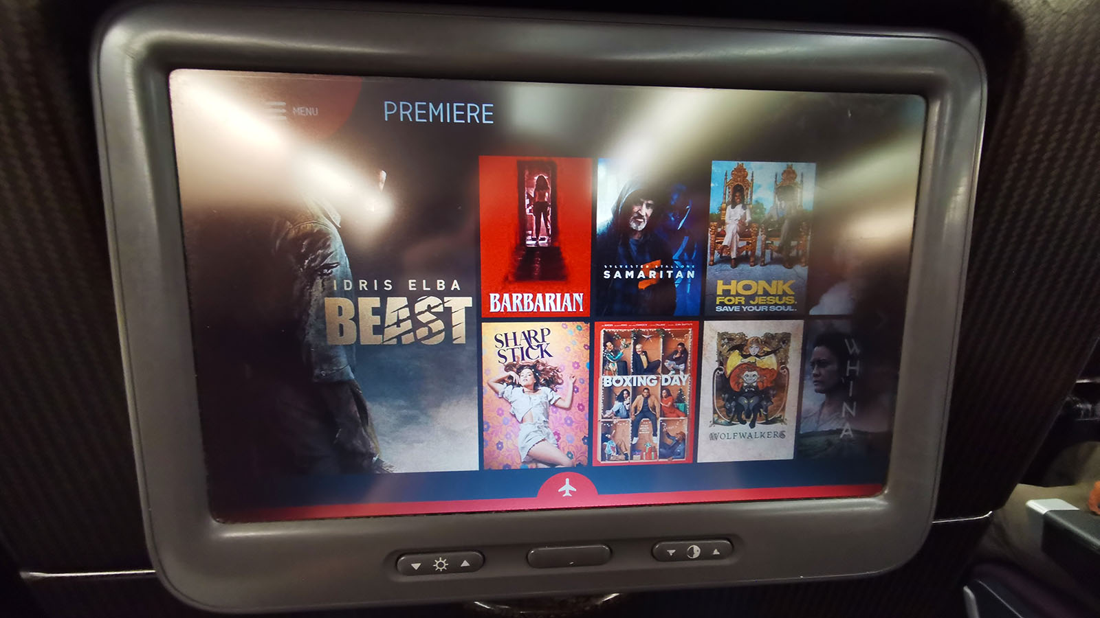 Entertainment screen in Qantas Airbus A380 Economy