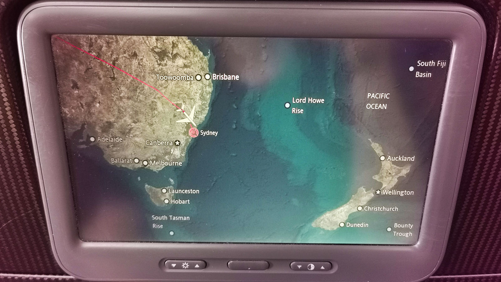 Flight map in Qantas Airbus A380 Economy