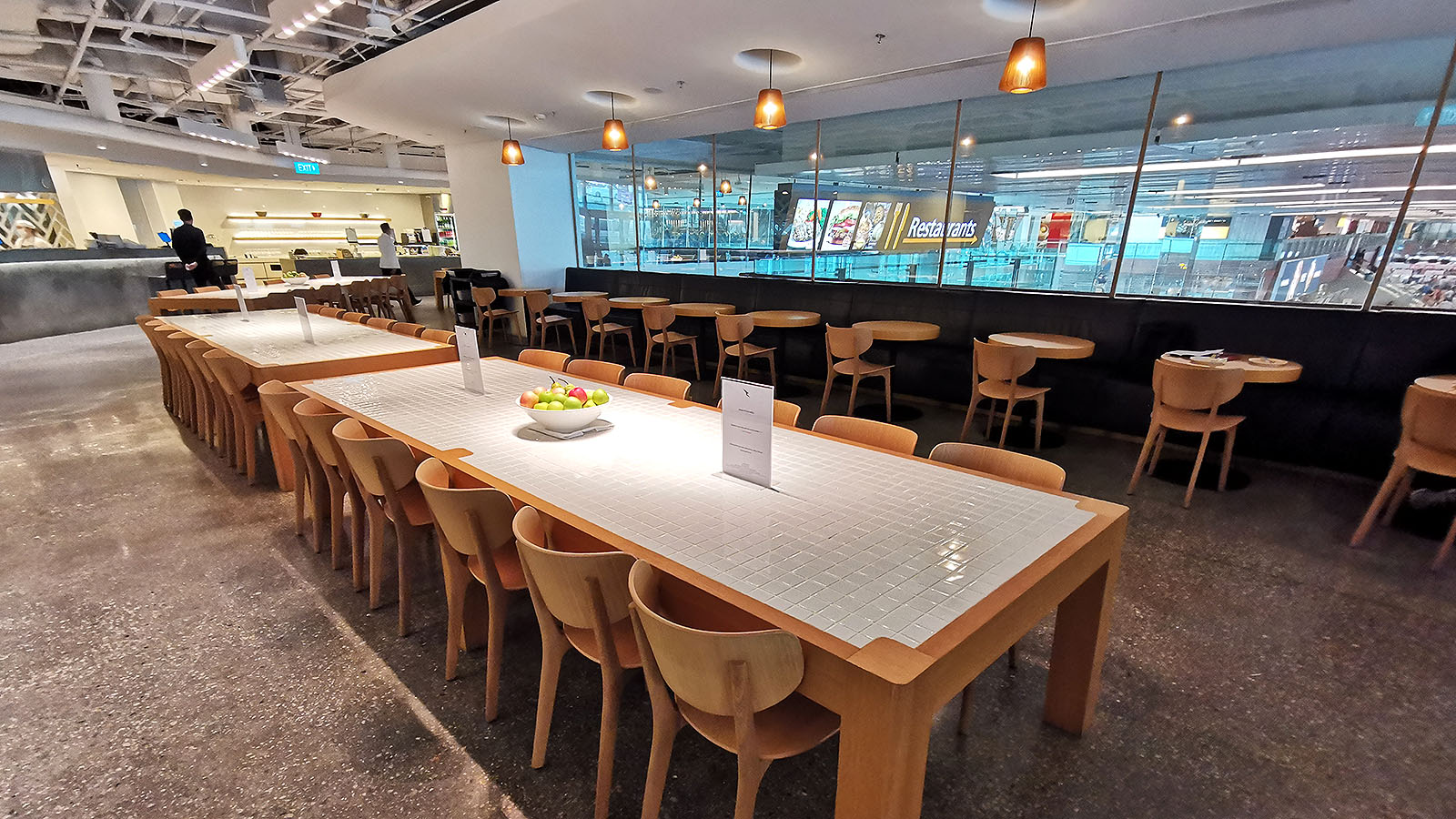 Dining tables at the Qantas International Business Lounge in Singapore