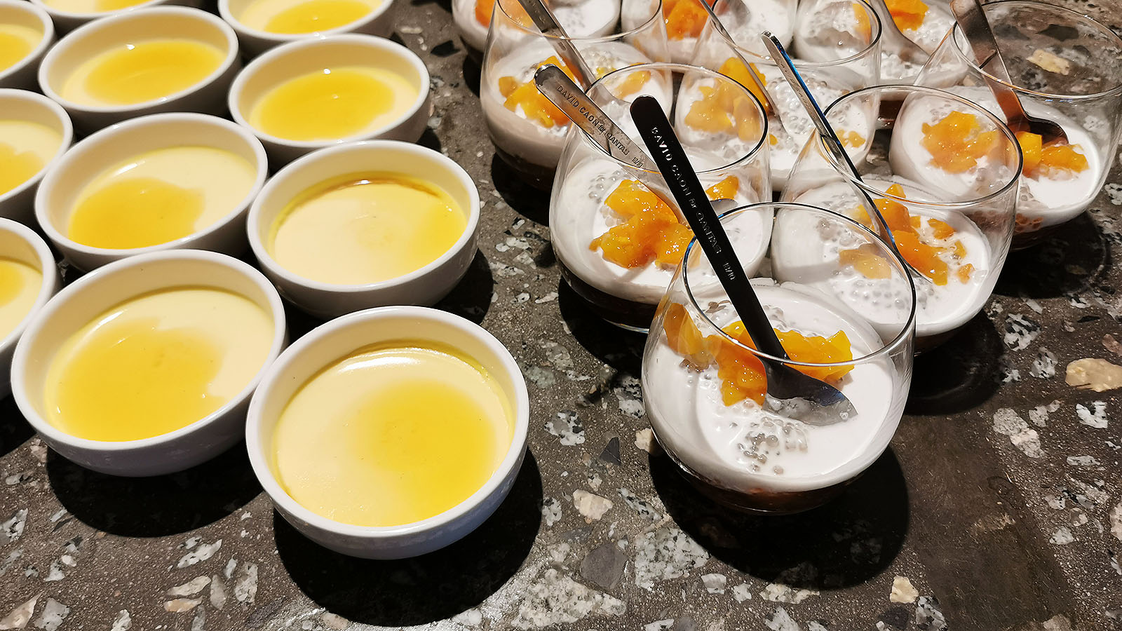 Dessert buffet items at the Qantas International Business Lounge in Singapore