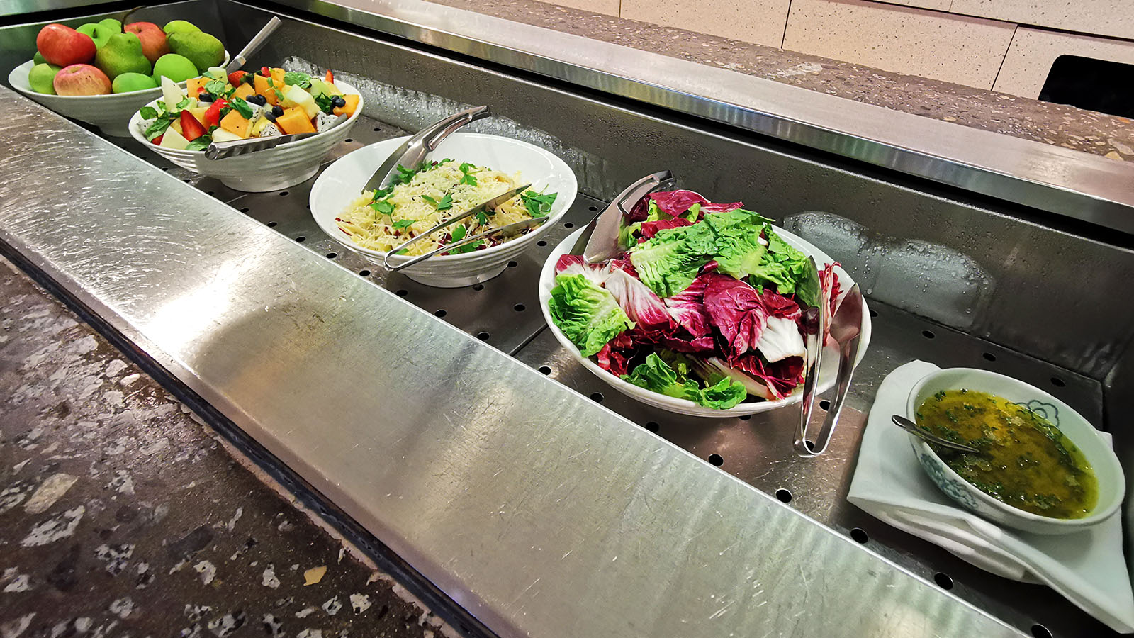 Salad at the Qantas International Business Lounge in Singapore