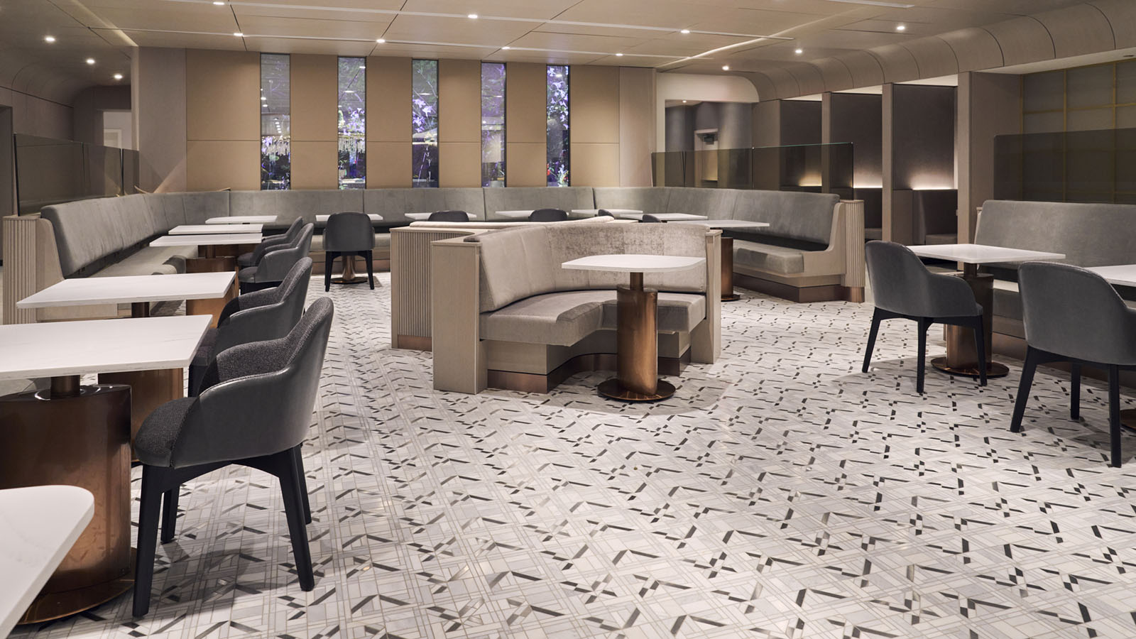 Seating area at New York JFK's Chelsea Lounge, open to BA Premier