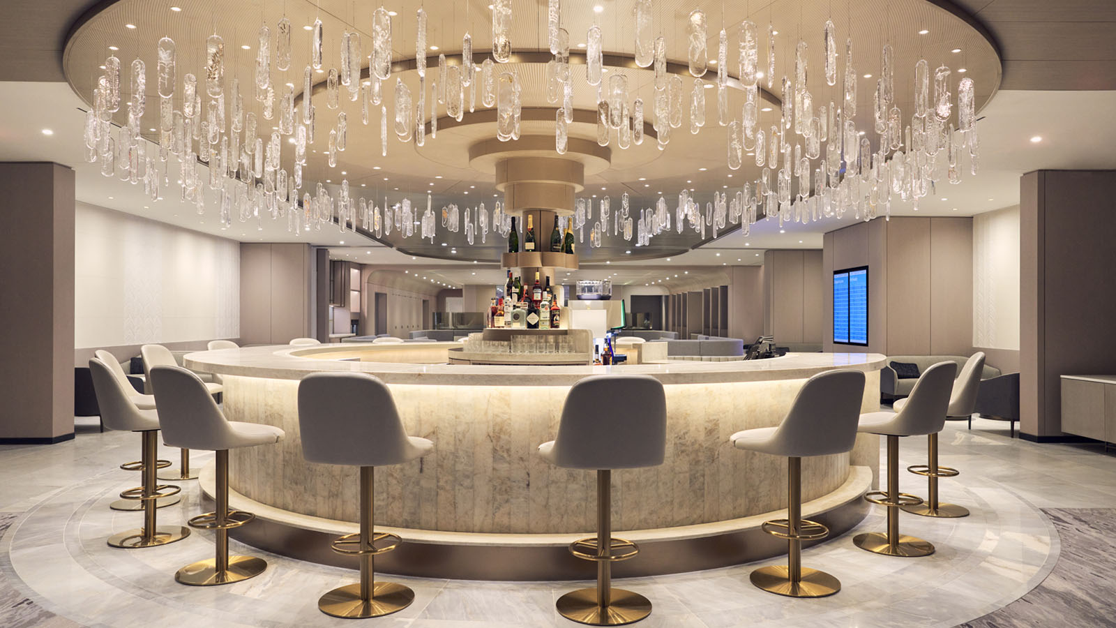 Bar area at New York JFK's Chelsea Lounge, open to BA Premier