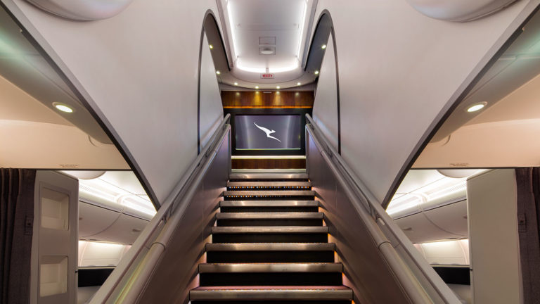 Staircase on Qantas Airbus A380 resembling Lifetime Silver