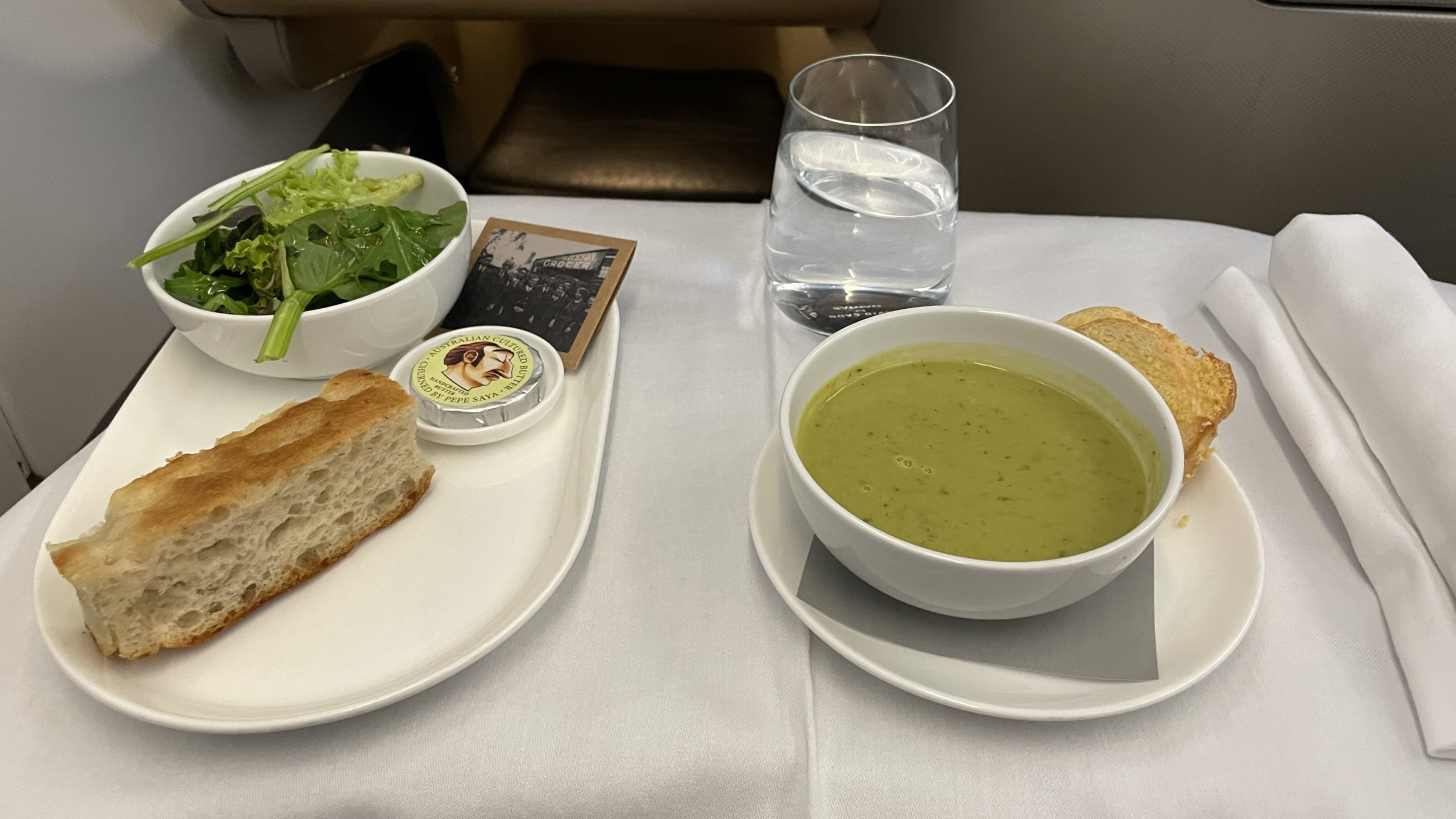 Qantas Business Class Entree Green Pea and Mint soup