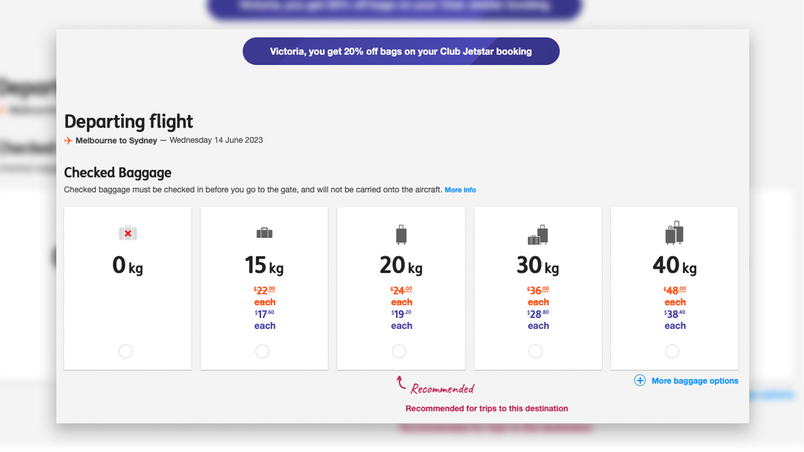 Club Jetstar - baggage discount