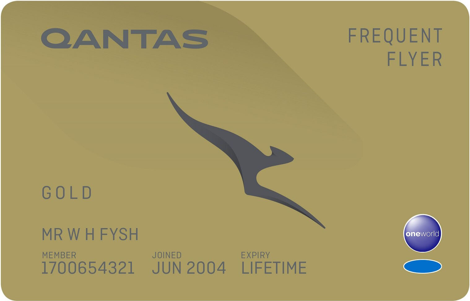 Qantas Lifetime Gold membership card