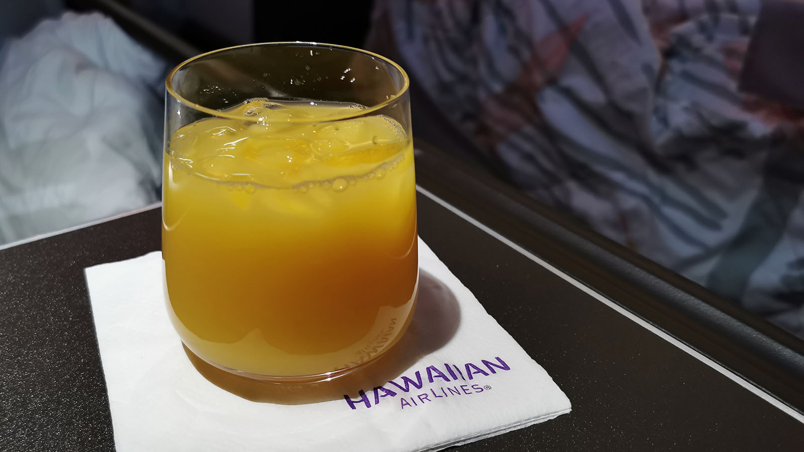 Breakfast drink in Hawaiian Airlines Airbus A330 Business Class