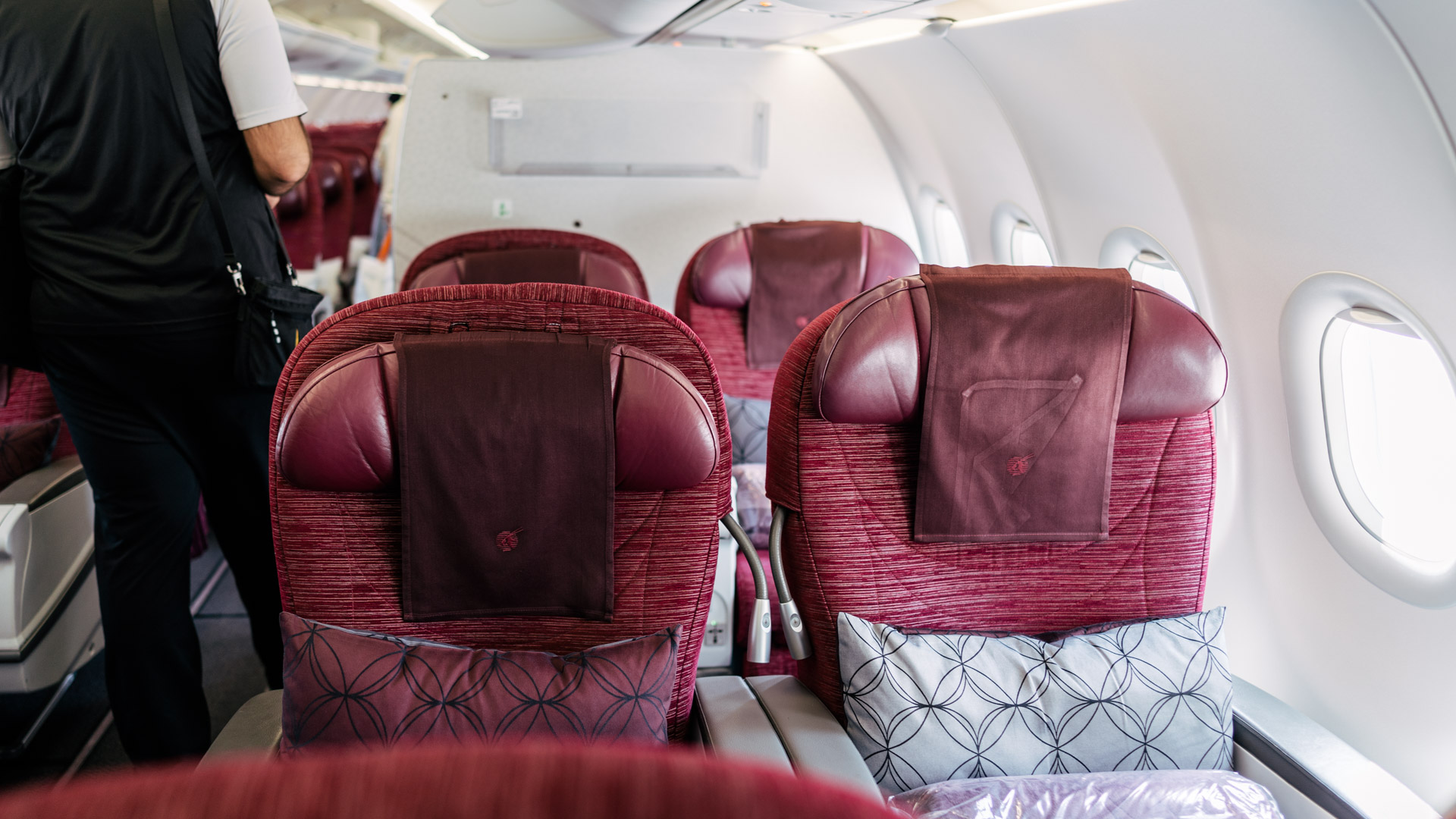 Qatar Airways A320 First Class headrest.