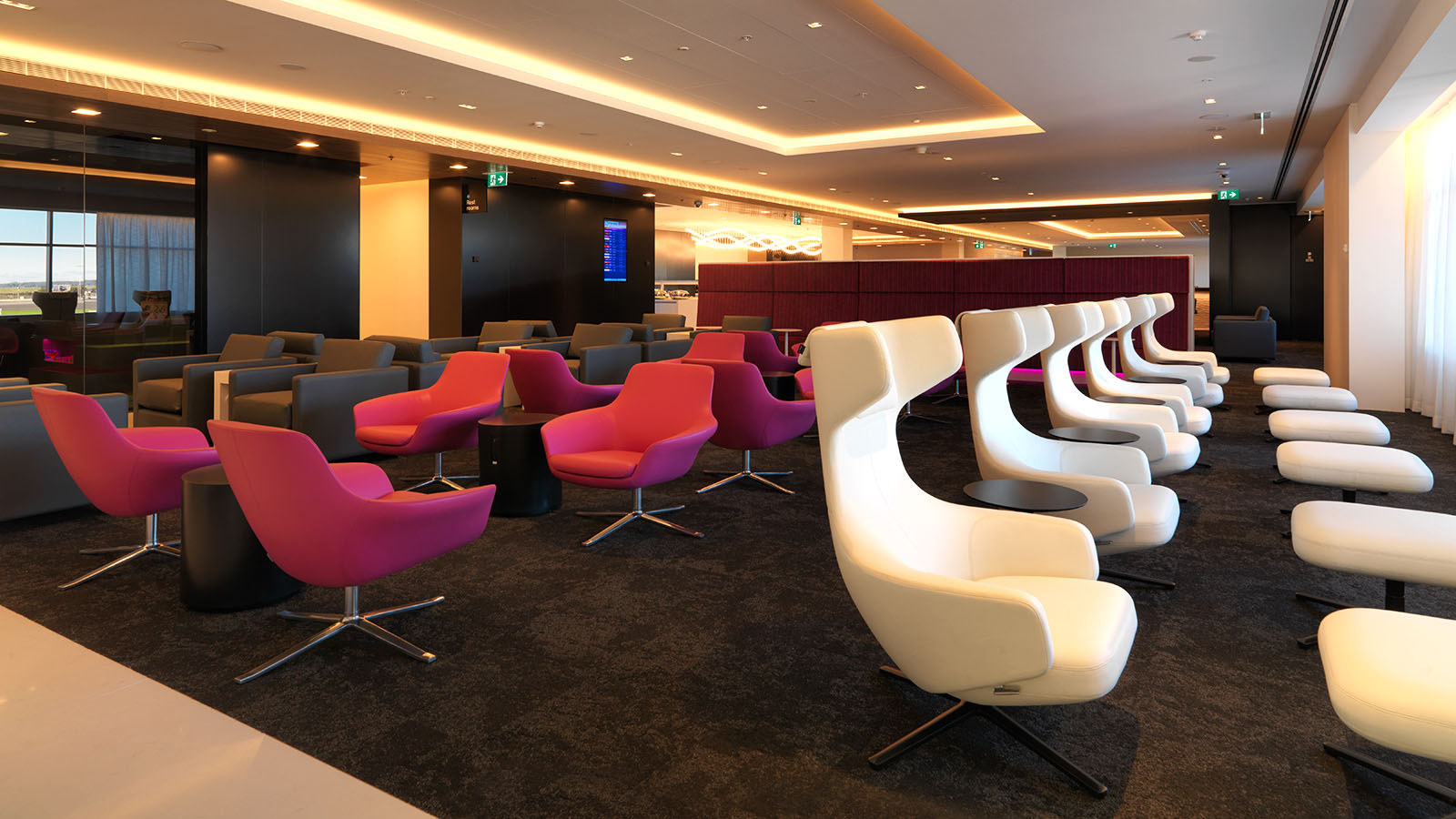 Colourful seating in Air New Zealand Sydney International Lounge