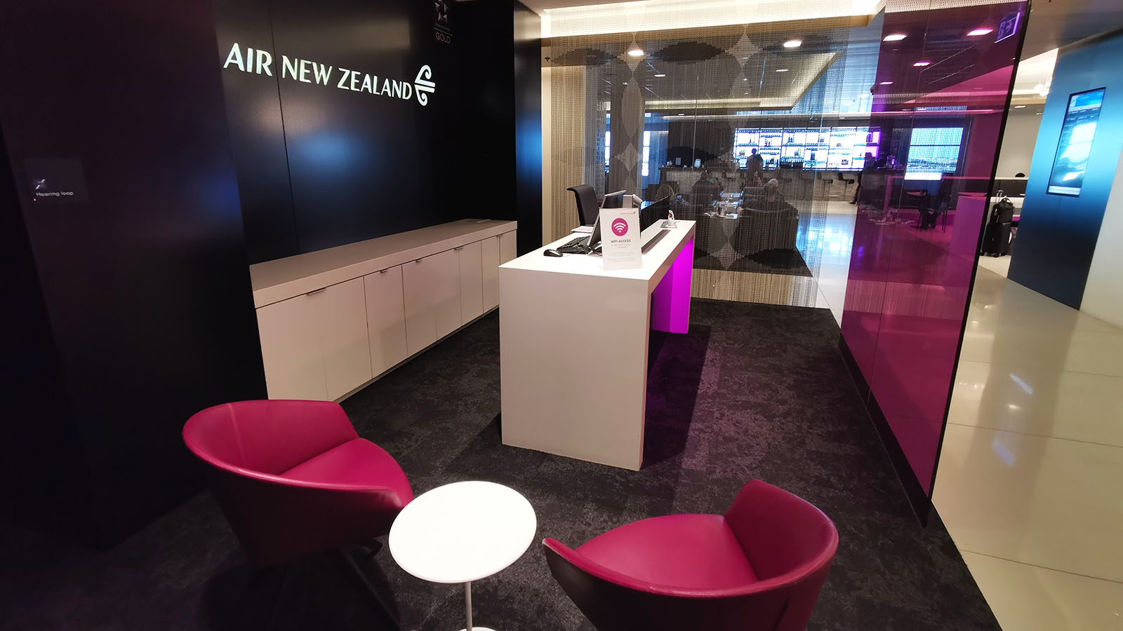 Colourful seating in Air New Zealand Sydney International Lounge