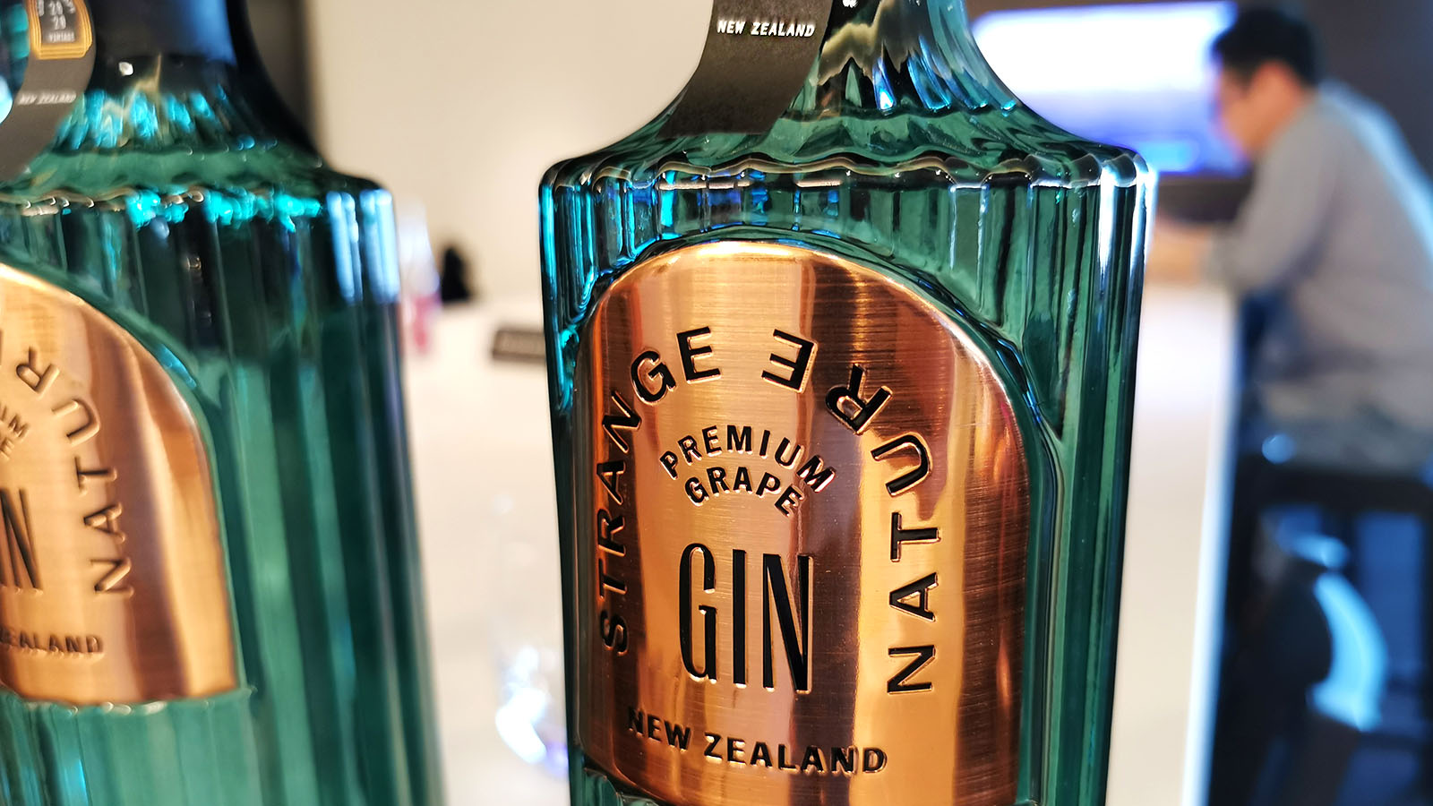 Gin bottle in Air New Zealand Sydney International Lounge
