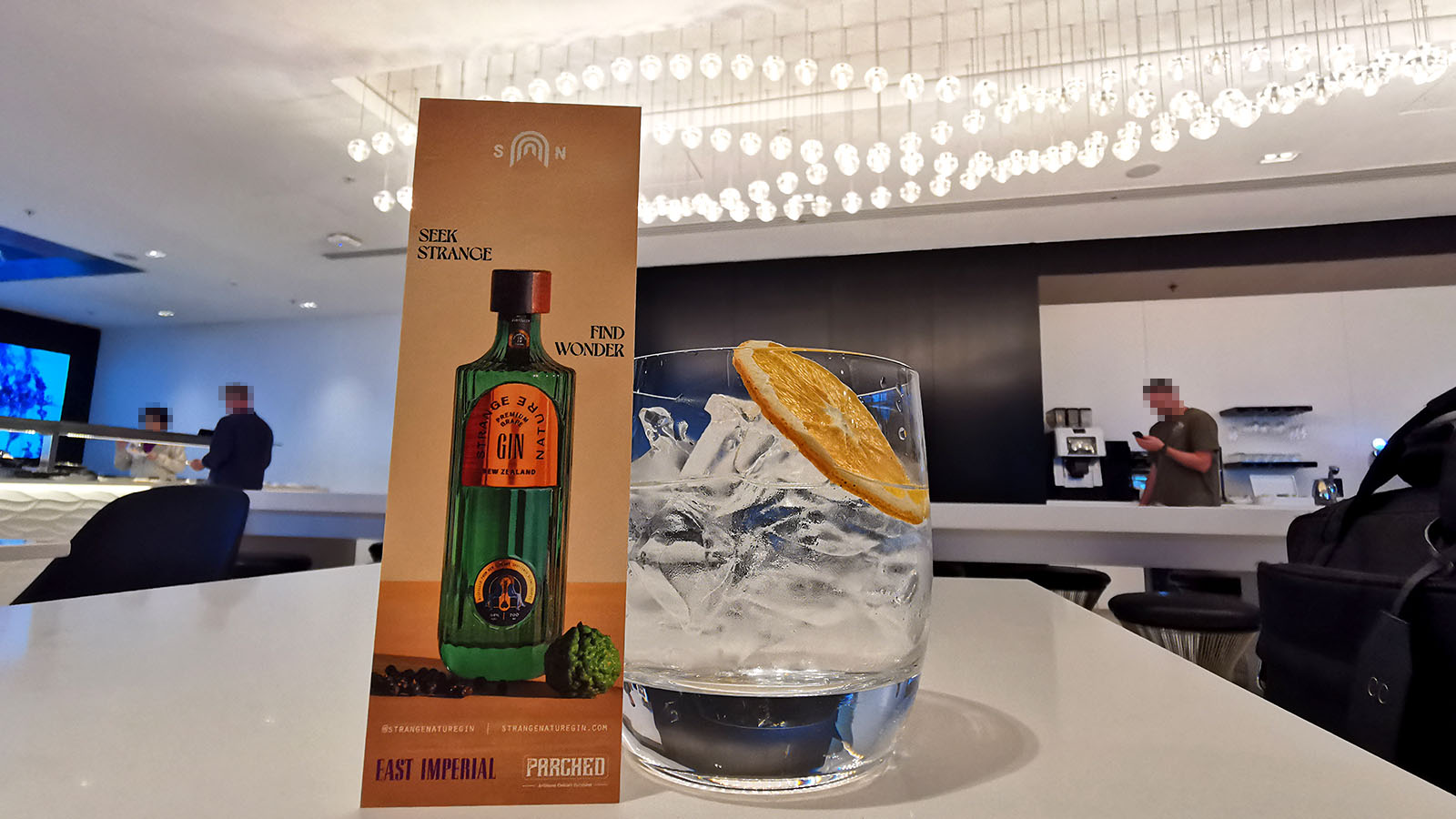 Gin drink in Air New Zealand Sydney International Lounge