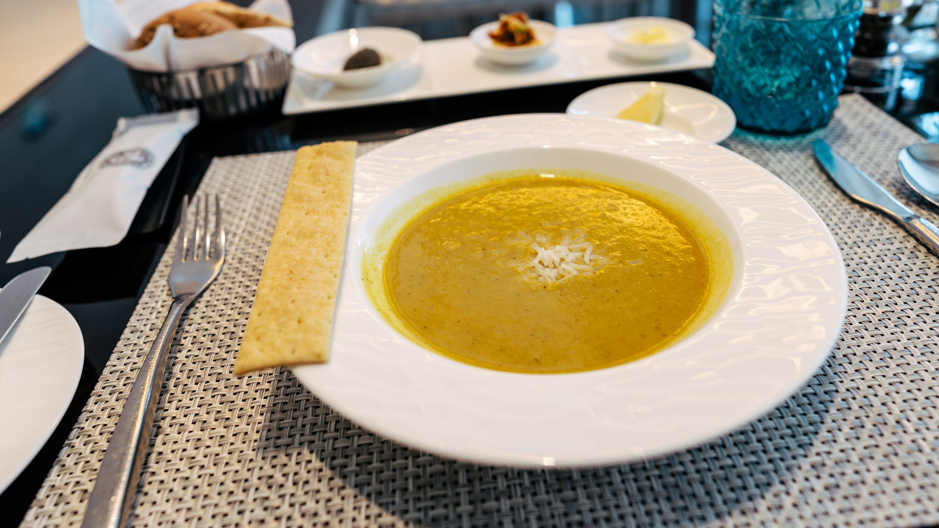 Qatar Airways Al Safwa Lounge soup