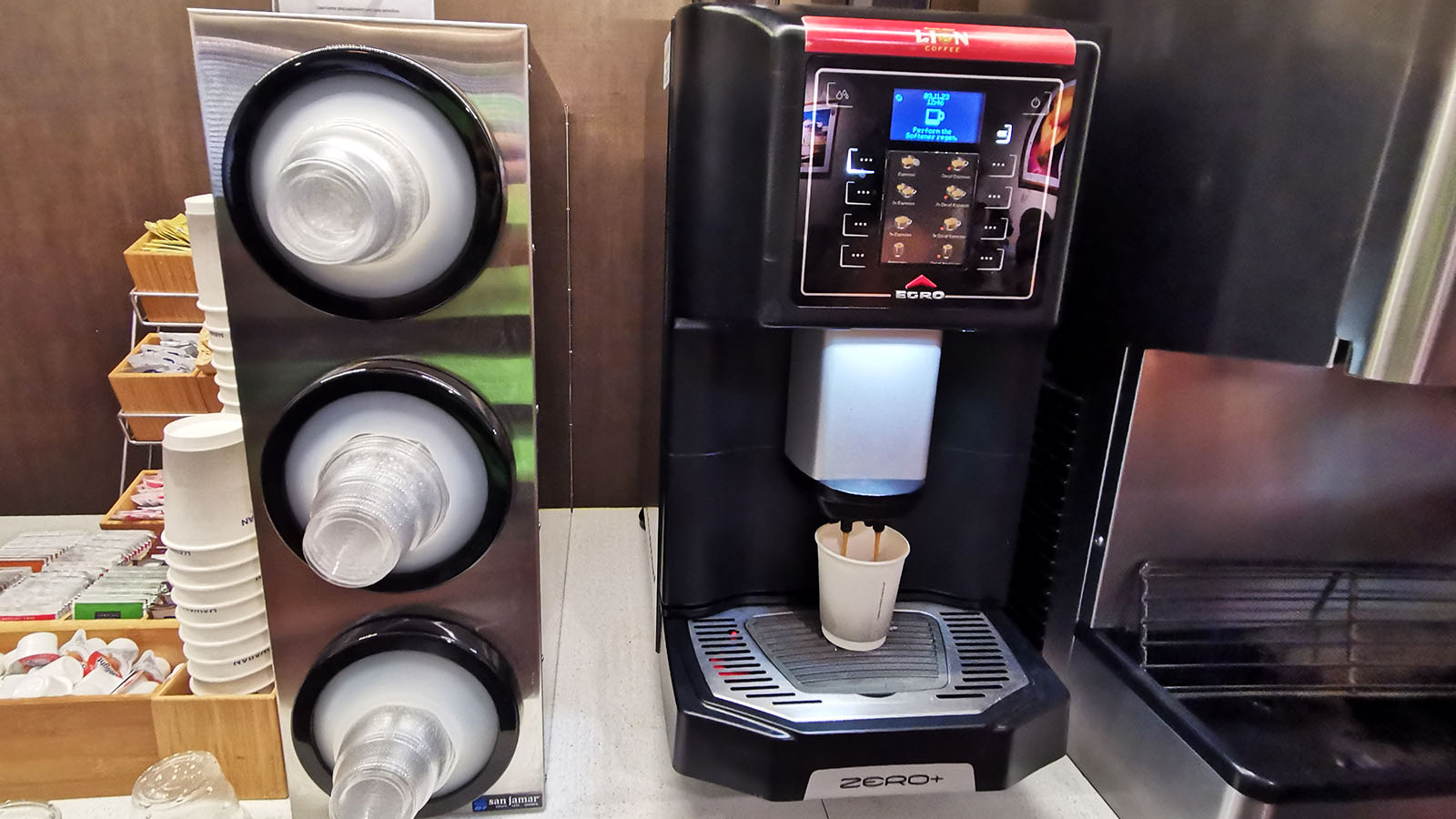 Espresso maker in the Hawaiian Airlines Premier Club in Honolulu