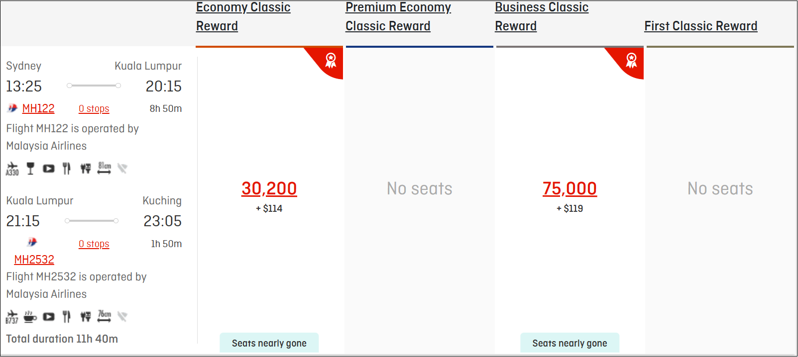 Book Malaysia Airlines connecting flights using Qantas Points