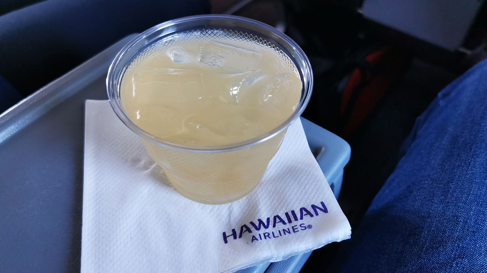 Refreshment in First Class with Hawaiian Airlines