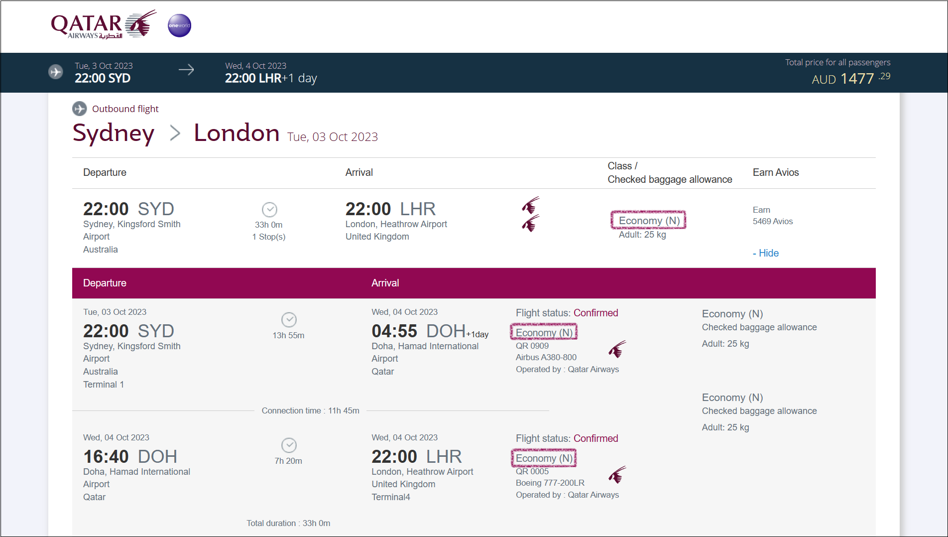 Your Qatar Airways fare letter helps determine where you should credit your flights.