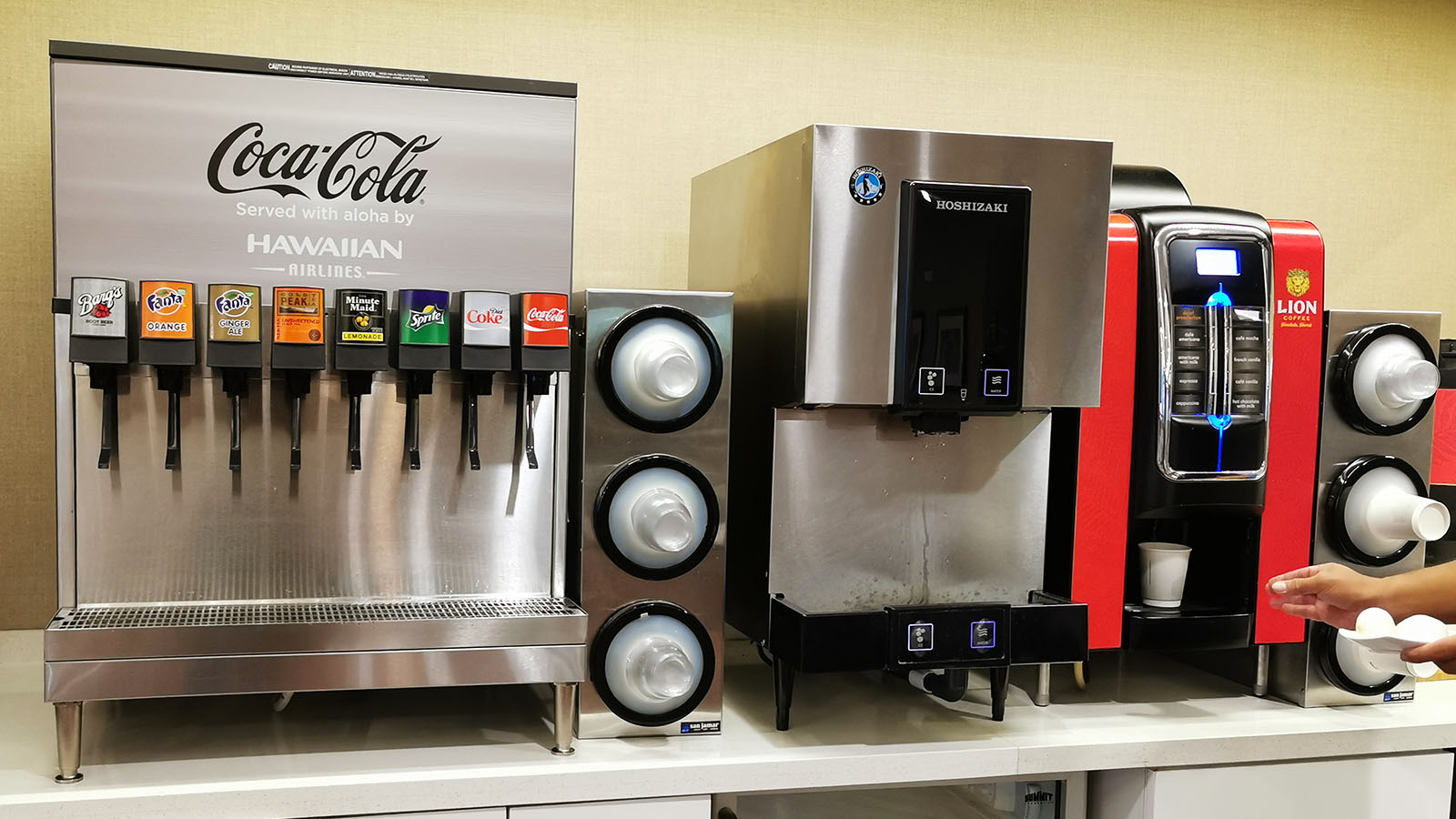 Soft drink and coffee choices in The Plumeria Lounge in Honolulu
