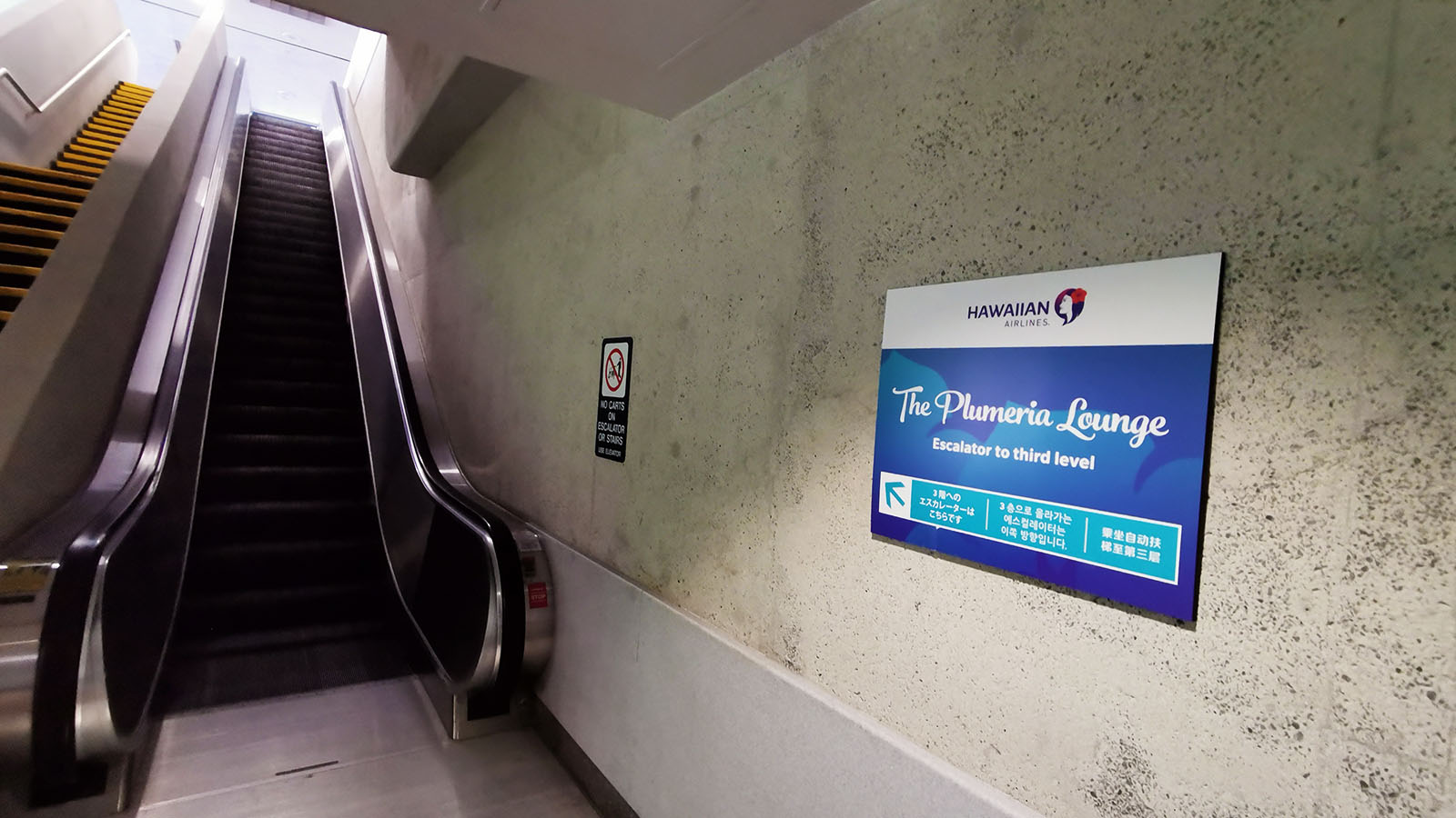 Escalator to The Plumeria Lounge in Honolulu