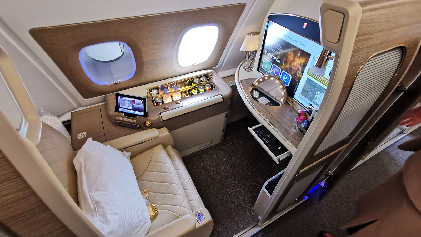 First Class suite on Emirates' Airbus A380 from Melbourne