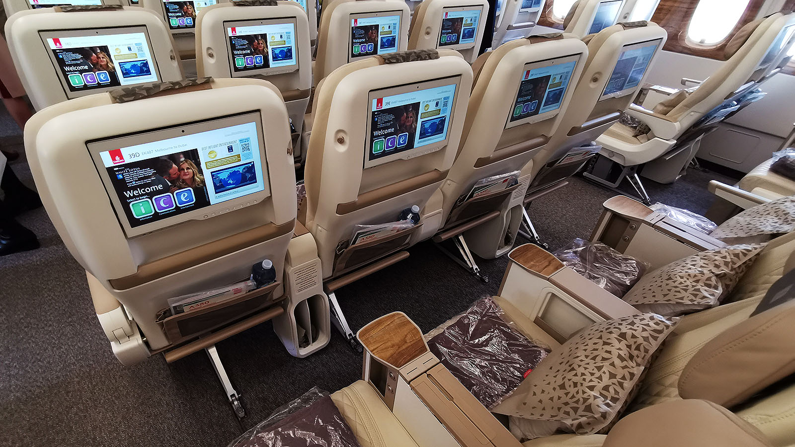 Inflight entertainment in Premium Economy on Emirates' Airbus A380 from Melbourne