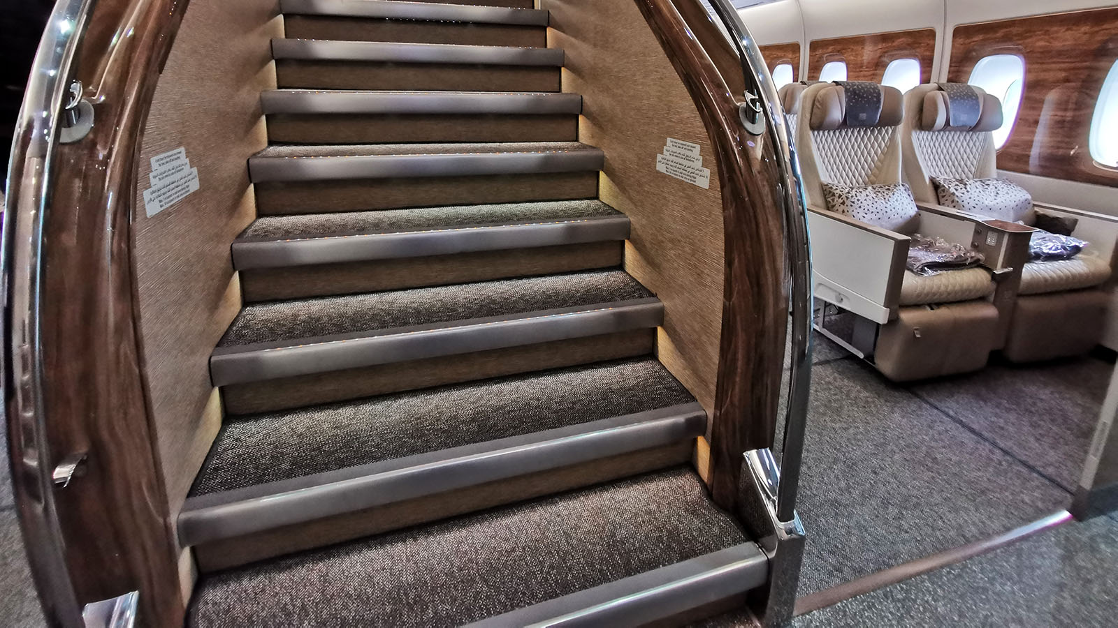 Premium Economy cabin at the front of Emirates' Airbus A380 from Melbourne