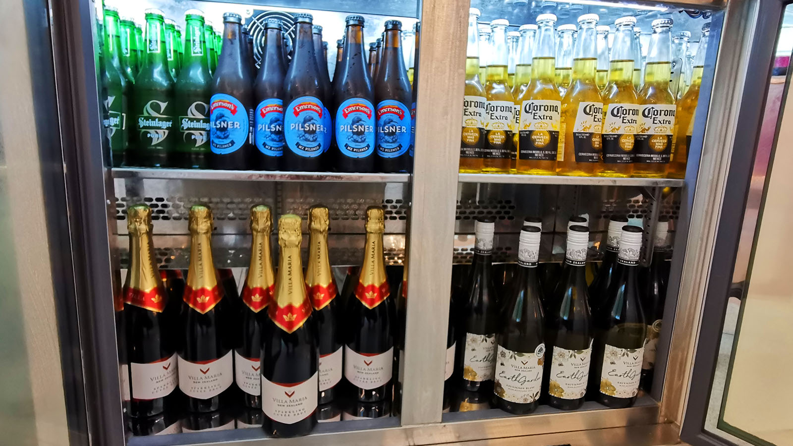 Bottles of wine in Air New Zealand's Brisbane lounge