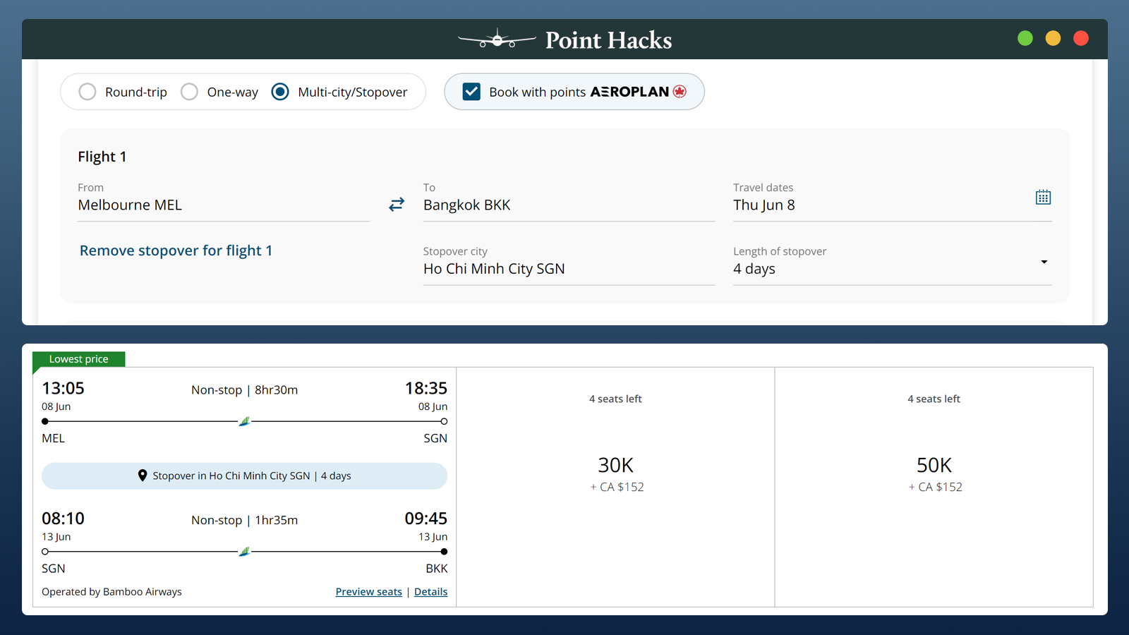 Aeroplan stopover example